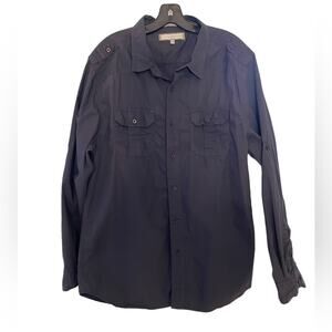 PD&C Shirt Mens XXL 2XL Utility Military Formal Long Sleeves Slim Fit Navy Blue